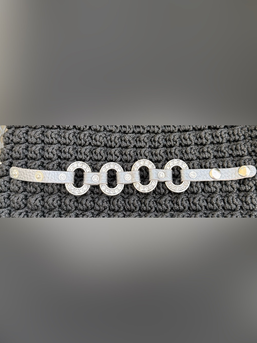 Premier Designs Starlet Gray Leather Crystal Rhinestone Bracelet - Retired